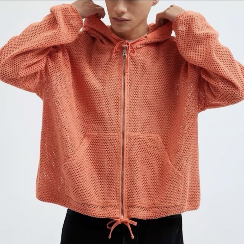 BDG Urban outfitters Orange Boardwalk Mesh Full Zip Hoodie Sweatshirt - Picture 8 of 9
